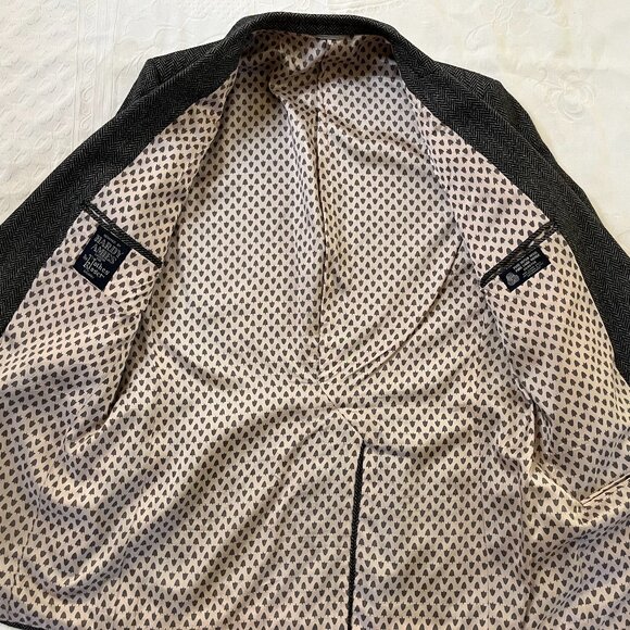 HARDY AMIES Mens 44 Grey Black HERRINGBONE 100% Wool Sports Coat JACKET BLAZER - Picture 6 of 9